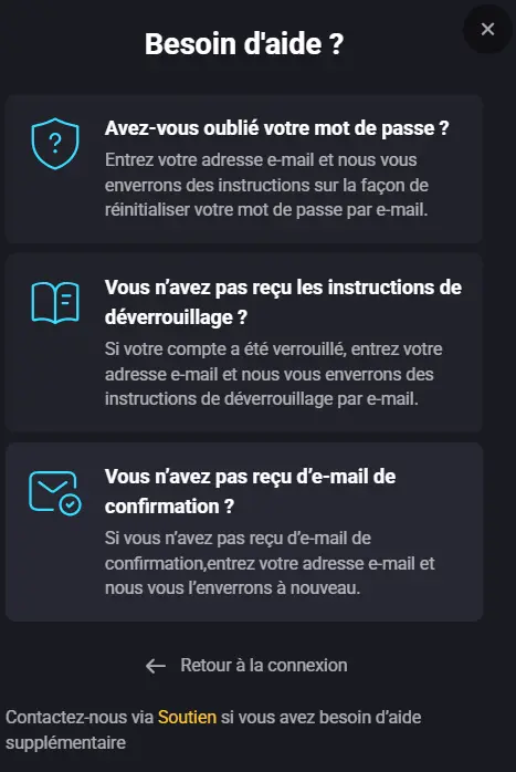 Aide pour la connexion